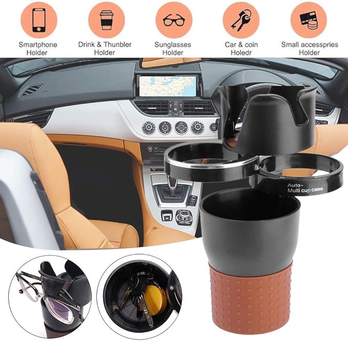 Auto Multi Cup Holder with 360° Rotating Design for Car Drinks and Small Items - SouqNoir