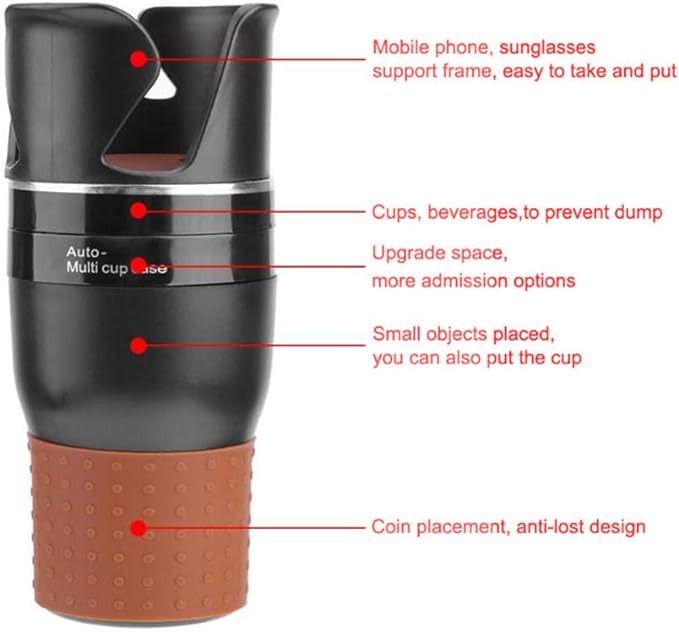 Auto Multi Cup Holder with 360° Rotating Design for Car Drinks and Small Items - SouqNoir